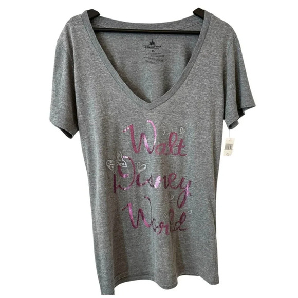 NWT Walt Disney World Butterfly Sequin Pink and Grey T Shirt Size XL - Picture 1 of 15